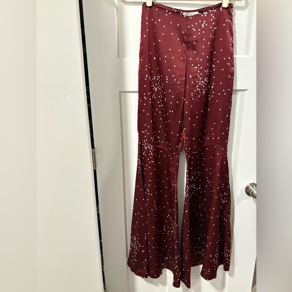 Line + Dot Burgundy Flared Pants - Picture 2 of 12